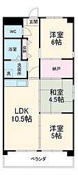 ＵＳＡ　ＣＯＵＲＴ　ＥＡＳＴ 5階2LDKの間取り