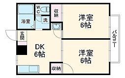 コーポ日比野D 2階2DKの間取り
