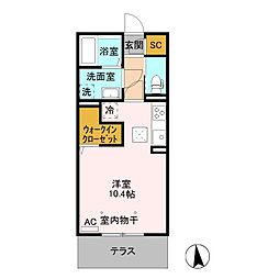 カスタリアA ワンルームの間取図画像