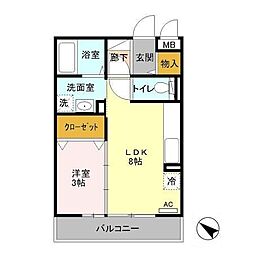 グラシューズ 3階1DKの間取り