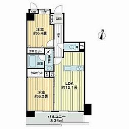 ライオンズガーデン大宮第3 6階2LDKの間取り