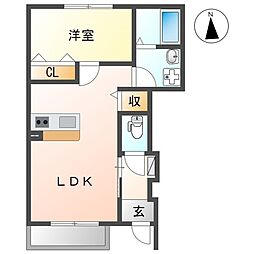 ルルリヴィン 1LDKの間取図画像