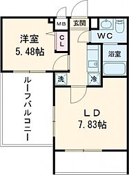 つくばエクスプレス 六町駅 徒歩14分の賃貸マンション 5階2Kの間取り