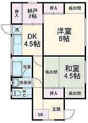 柏市藤ヶ谷戸建て 1階2DKの間取り