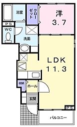 JR中央本線 竜王駅 徒歩17分の賃貸アパート 1階1LDKの間取り