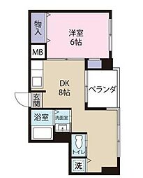 第2折笠コーポ 2階1DKの間取り