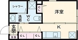 グレース京都二条 1階1Kの間取り