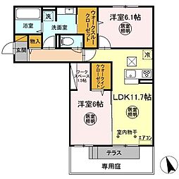 サクシード高浜　Ｂ 1階2LDKの間取り