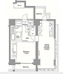 東京メトロ銀座線 表参道駅 徒歩10分の賃貸マンション 12階1LDKの間取り