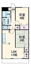 センタースクエア春日井 3階2LDKの間取り