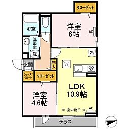 プラム清新一丁目 2階2LDKの間取り