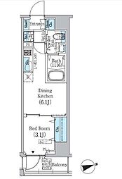 JR総武線 東中野駅 徒歩2分の賃貸マンション 11階1DKの間取り
