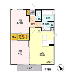 アネシス　Ａ 1階2LDKの間取り