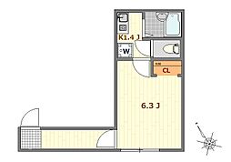 ドマーニ扇 1階1Kの間取り