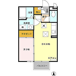 JR上越線 群馬総社駅 徒歩14分の賃貸アパート 1階1DKの間取り