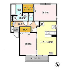リビングタウンみらい平　C 2階2LDKの間取り