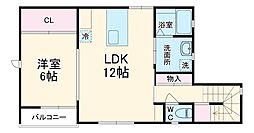 瓦 2階1LDKの間取り