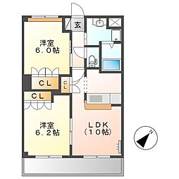 フィールドピアＥ 2階2LDKの間取り