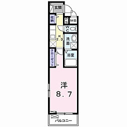 Ｙ’ｓアビタシオン青柳 2階1Kの間取り