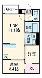 ＲＥＧＡＬＥＳＴ草薙 1階2LDKの間取り