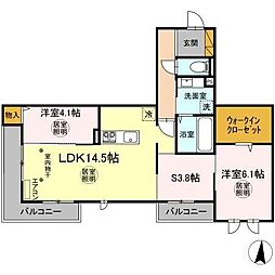 パレス大東 3階2LDKの間取り