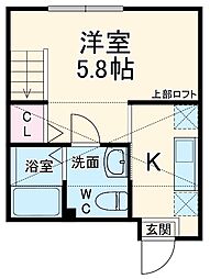 ティナ小田急相模原II 2階1Kの間取り