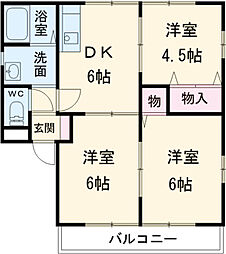東武伊勢崎線 新伊勢崎駅 徒歩23分の賃貸アパート 2階3DKの間取り