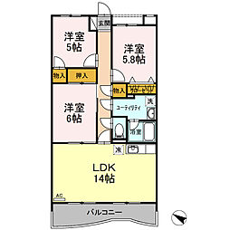 JR横浜線 橋本駅 バス27分 田名バスターミナル下車 徒歩8分の賃貸マンション 1階3LDKの間取り