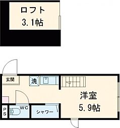 京王井の頭線 久我山駅 徒歩10分の賃貸アパート 1階ワンルームの間取り