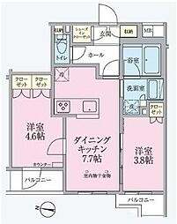 西武池袋線 練馬駅 徒歩7分の賃貸マンション 3階2DKの間取り