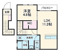 リーブルファイン下之一色町 2階1LDKの間取り