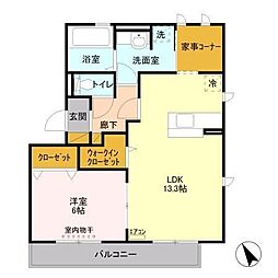 クレーストＳ 3階1LDKの間取り