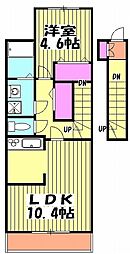 東武野田線 増尾駅 徒歩10分の賃貸アパート 2階1LDKの間取り