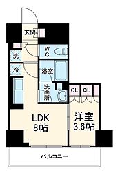 横浜市営地下鉄ブルーライン 阪東橋駅 徒歩6分の賃貸マンション 8階1LDKの間取り