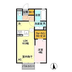 クレール・シェル 1階1LDKの間取り