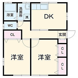 アルファメゾン 2階2DKの間取り
