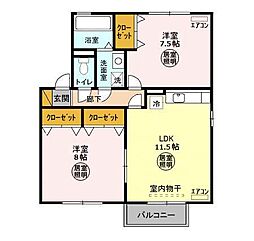 東武野田線 梅郷駅 徒歩15分の賃貸アパート 2階2LDKの間取り