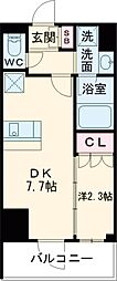 東急東横線 都立大学駅 徒歩4分の賃貸マンション 8階1DKの間取り