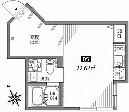 サクラシンマチＵ 1階ワンルームの間取り