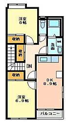 サンタプレイス 2階2LDKの間取り