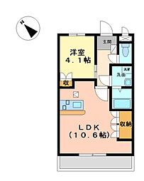 グランピュア 2階1LDKの間取り