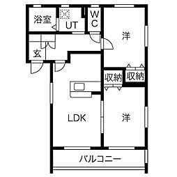 グラン・フォート 2階2LDKの間取り