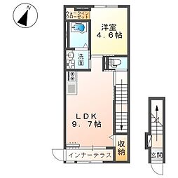 サウスグレイス 2階1LDKの間取り