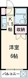 京王線 西調布駅 徒歩14分の賃貸アパート 2階ワンルームの間取り