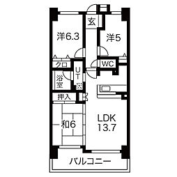 元今泉レジデンス 4階3LDKの間取り