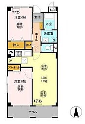 JR常磐線 北柏駅 バス17分 松葉中学校前下車 徒歩4分の賃貸マンション 1階2LDKの間取り