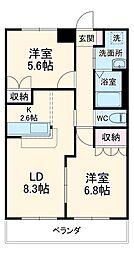 JR鹿島線 鹿島神宮駅 バス10分 旭ケ丘ニュータウン下車 徒歩1分の賃貸アパート 2階2LDKの間取り
