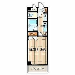 京王高尾線 山田駅 徒歩5分の賃貸マンション 3階1Kの間取り