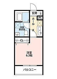 ルナモンド大和田 3階1Kの間取り
