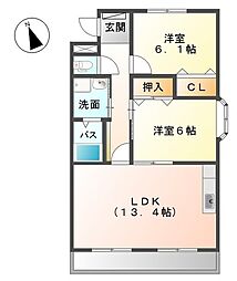 スカイふじ 2LDKの間取図画像
